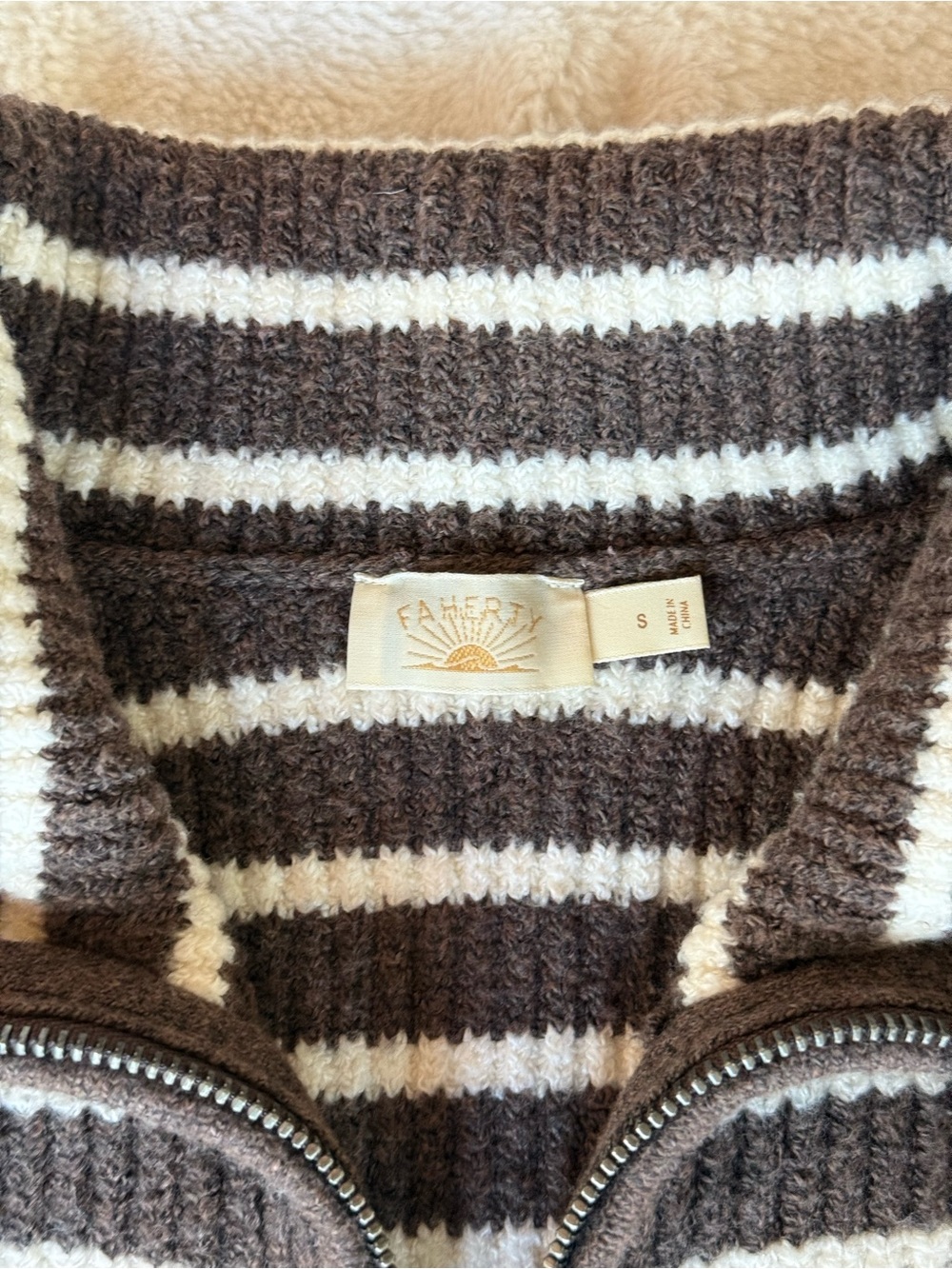Faherty Jackson Quarter Zip in Mocha Stripe - Picture 3 of 4